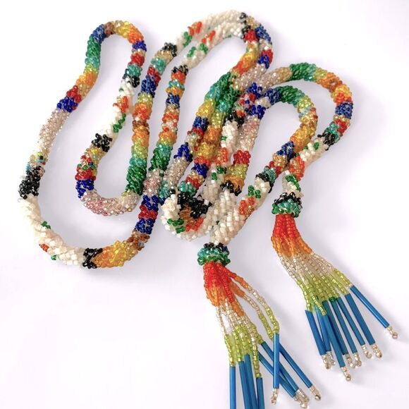 Vintage Jewelry - Vintage Multicolor Beaded Rope Lariat